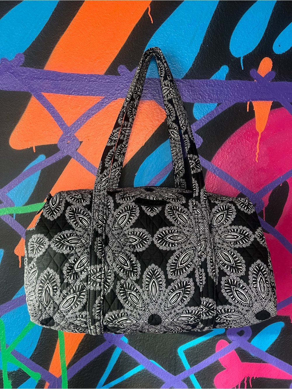 Vera Bradley black & white floral paisley print duffle bag